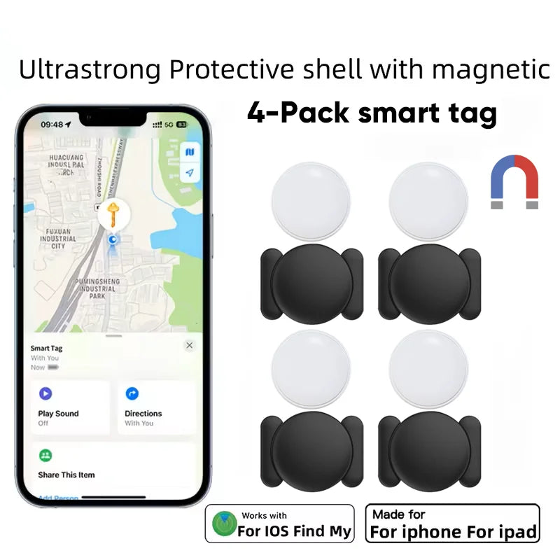 4-Pack Apple Find My GPS Smart Tags with Strong Magnetic Suction - Perfect for Tracking Skateboards, Cars, and More!